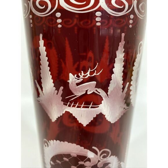 Egermann Ruby Red Cut To Clear Glass Vase Czech Bohemian Castle 40’s 10” X 4” - Picture 9 of 13